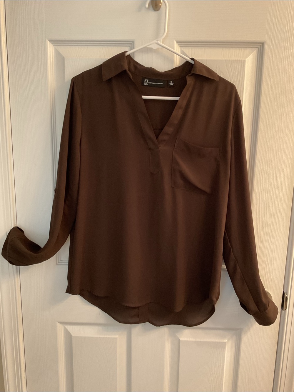 Brown Women's V-Neck Long Sleeve Blouse